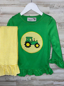Green Tractor / Yellow Seersucker Pant Set